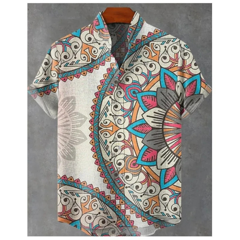 เสื้อฮาวายแขนสั้นสำหรับผู้ชาย ลายพิมพ์ลินิน สไตล์ฮาราจูกุ เหมาะสำหรับการพักผ่อนและชายหาด สวมใส่ง่าย