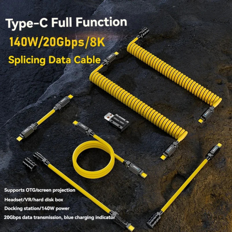 USB 3.2 20Gbps USB C ถึง USB C ThunderBolt 3 ฤดูใบไม้ผลิ Retractable สาย PD3.1 140W 5A สําหรับ Samsu