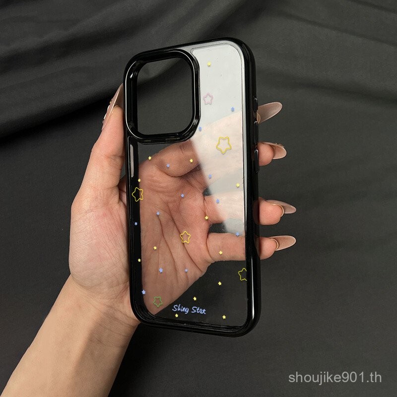 Beauty Case Simple Line Star อะคริลิคเหมาะสําหรับ iPhone เคสโทรศัพท์เหมาะสําหรับ iPhone 16 Pro Max/15/14 Pro Max/13 Pro Max/12 Pro Max/11/XR/XS/7 Plus/8 Niche พลาสติกโปร่งใส RYH