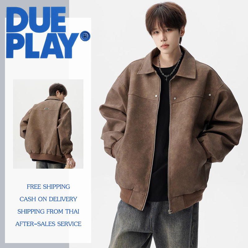 Dueplay เสื้อแจ็คเก็ตผู้ชายหนัง jacket แจ็คเก็บหนังผู้ชาย สไตล์เมกา สีน้ำตาล แขนยาว แฟชั่น วินเทจ M-2XL-ผู้ชายสีน้ำตาล - แจ็คเก็ตหนังกลับ - Leather Jacket