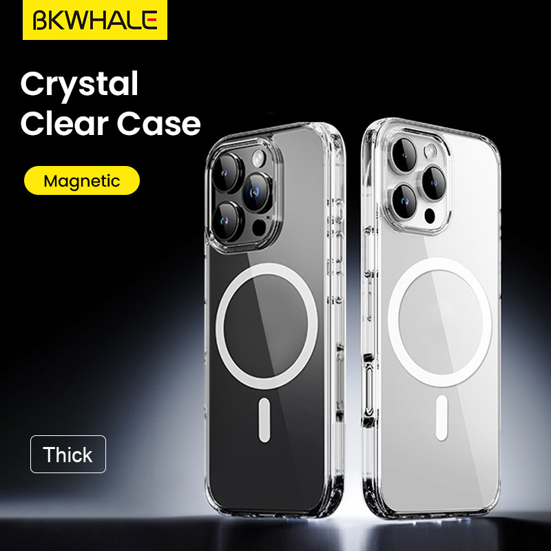 BKWHALE Magnetic Clearเคสโทรศัพท์สําหรับiPhone 17 16 15 14 13 12 Pro Max 17 Air 16 PlusกันกระแทกปกหลังAntiสีเหลืองปลอก