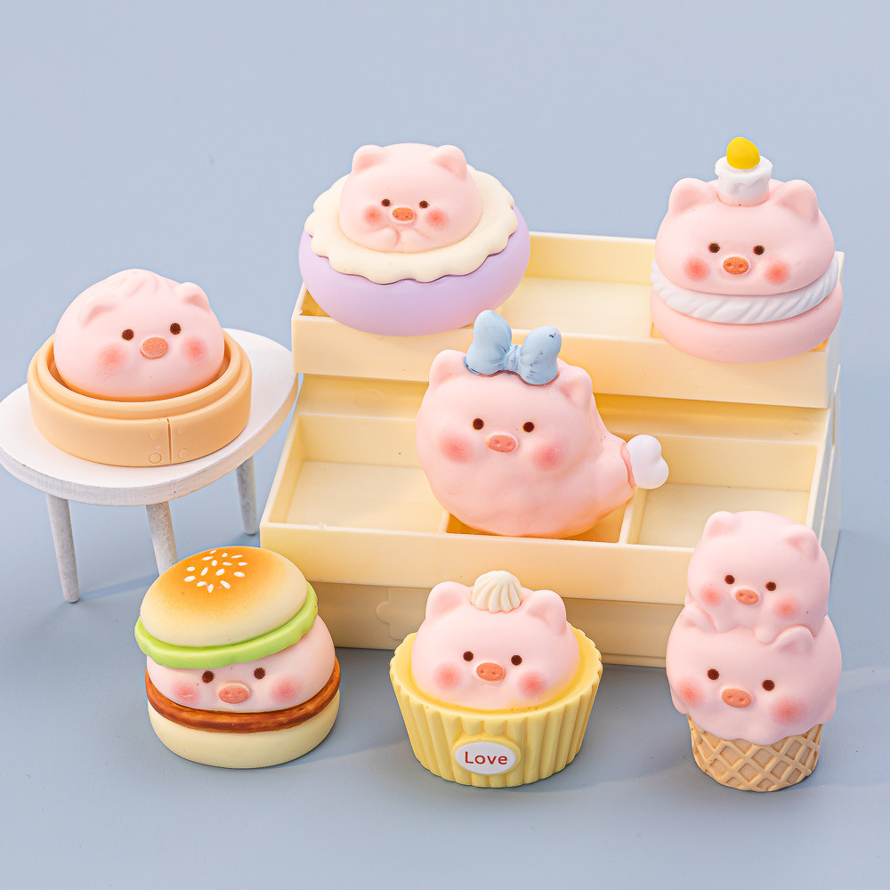 7ชิ้นน่ารักลูกหมูแฮมเบอร์เกอร์เค้กอาหารเรซิ่นเสน่ห์สําหรับ ทําเอง (4-339)