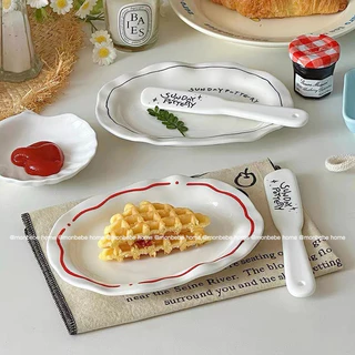 จานขนม จานมีดเนย ลายins สไตล์เกาหลี พร้อมส่ง！！！