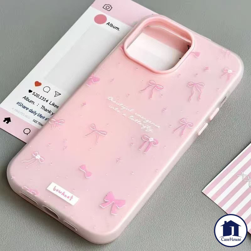 แฟชั่น 2 ใน 1 ธนูสีชมพู เคสอ่อน เข้ากันได้กับ IPhone 16 15 12 11 13 14 Pro Max 7 8 Puls XR X 15 6s 6 16 Puls X XS Max - รูปที่ 4