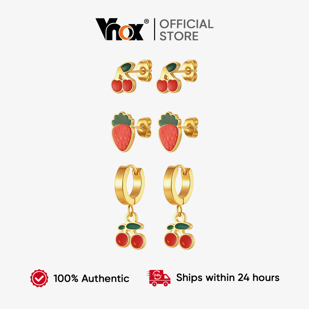 VNOX طقم حلق فراولة وكرز للبنات (3 أزواج) — صورة 6