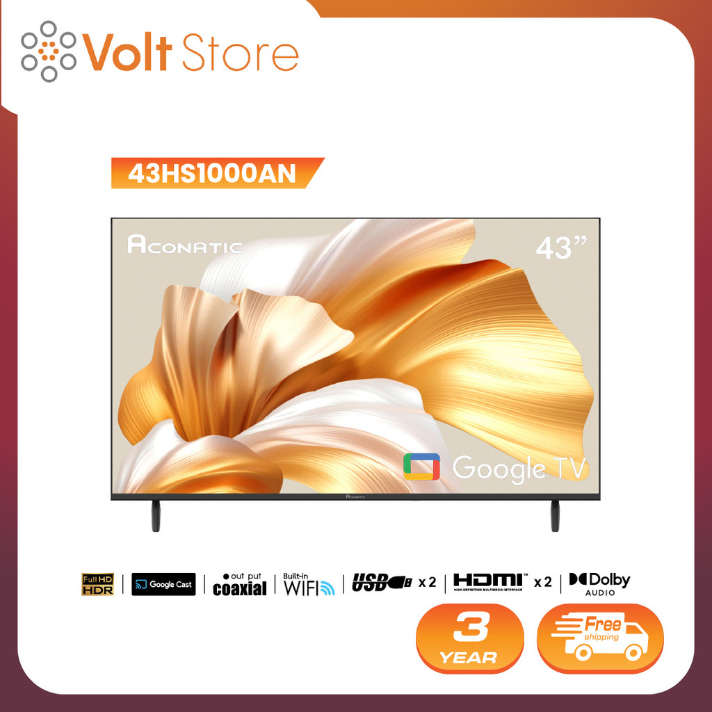 Aconatic ทีวี 43 นิ้ว FHD Google TV รุ่น 43HS1000AN Netflix,Youtube,Frameless Design, Dolby Audio