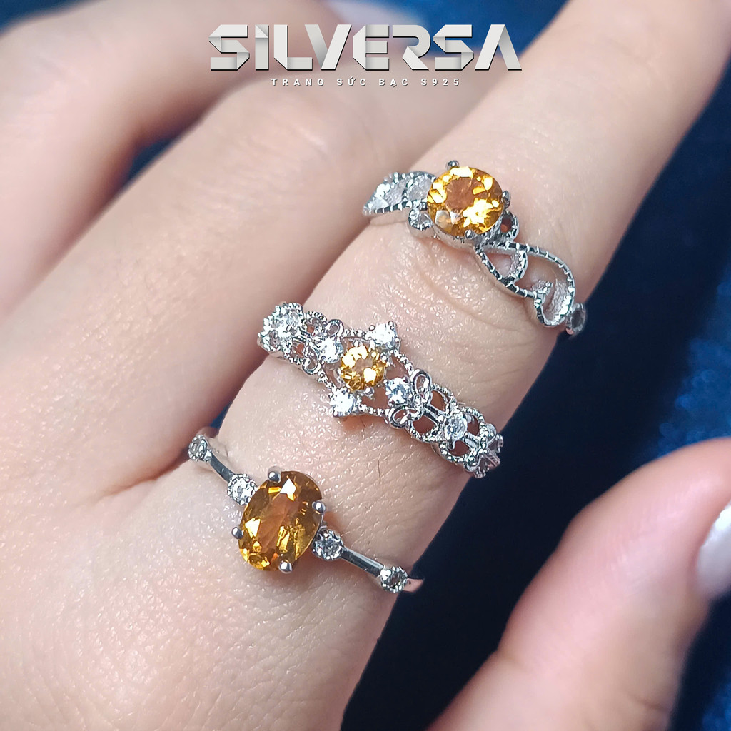 [ใหม่] - แหวน TA ทอง Citrin 925 กรอบเงินอิตาลี SILVERSA แหวนฮวงจุ้ยเข้ากันได้กับโลหะและชะตาโลก CI10