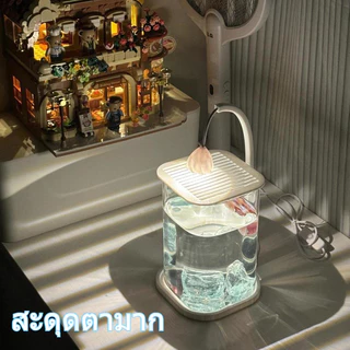 BHQ ใหม่ ปลากัดถัง ตู้ปลาพลาสติกใส สำหรับปลากัด วางไว้บนโต๊ะทํางานของคุณ มีไฟ LED สําหรับให้แสงสว่าง