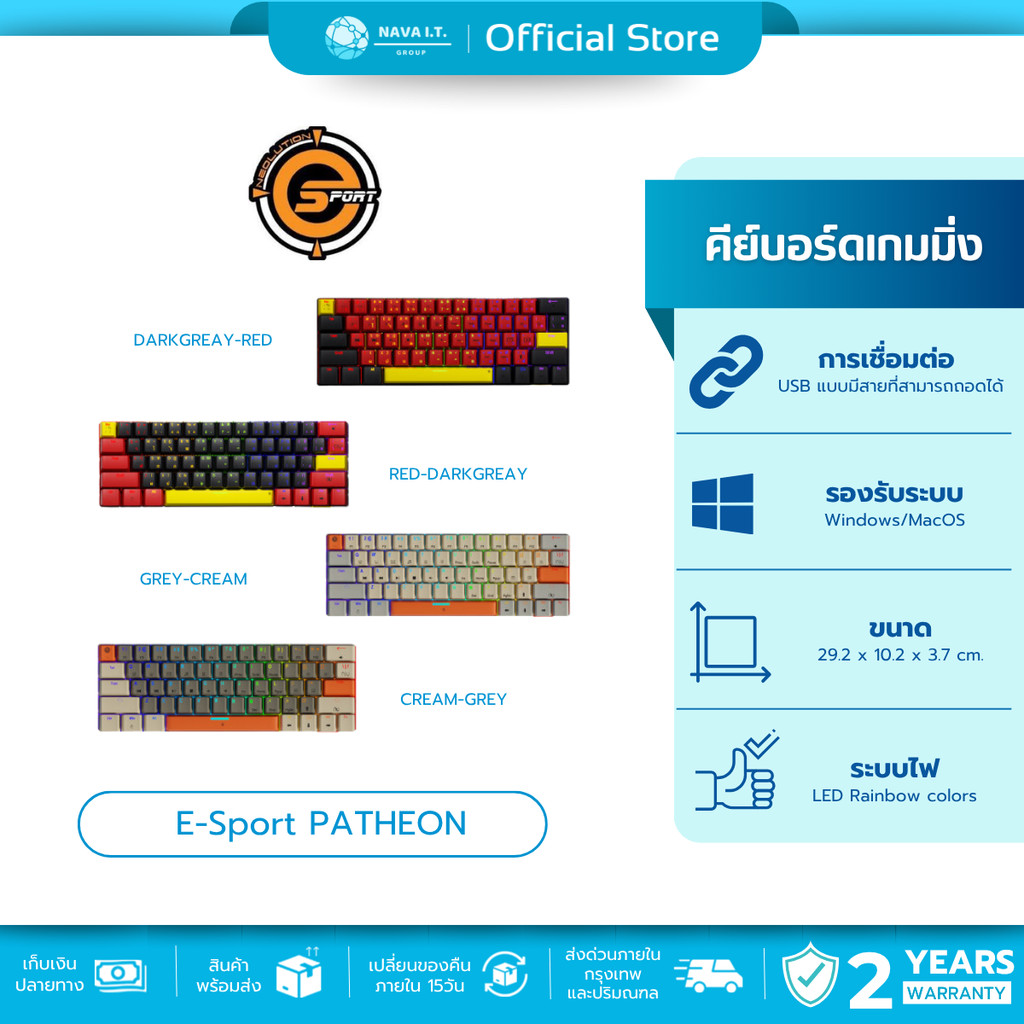Neolution E-Sport Gaming Keyboard PATHEON คีย์บอร์ดเกมมิ่ง แมคคานิคอลคีย์บอร์ด PBT Double shot