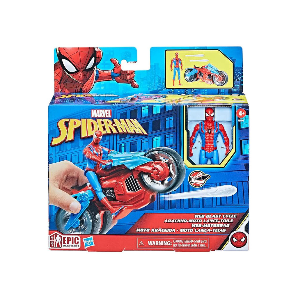 Hasbro Marvel Spider-Man Web Blast Cycle Kids Playset with Poseable Spider-Man Action Figure (4") ฮา