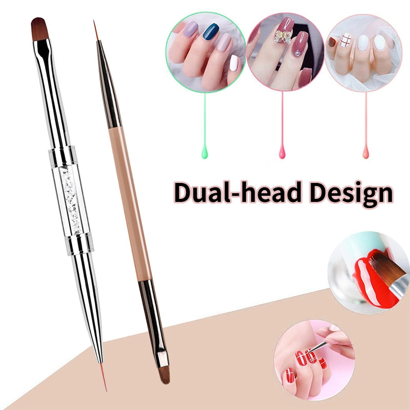 Dual-Ended Nail Art แปรงขยายเล็บเจล Rhinestone Handle เคล็ดลับฝรั่งเศสสําหรับเล็บออกแบบ Polish Gel Liner Professional ปากกา