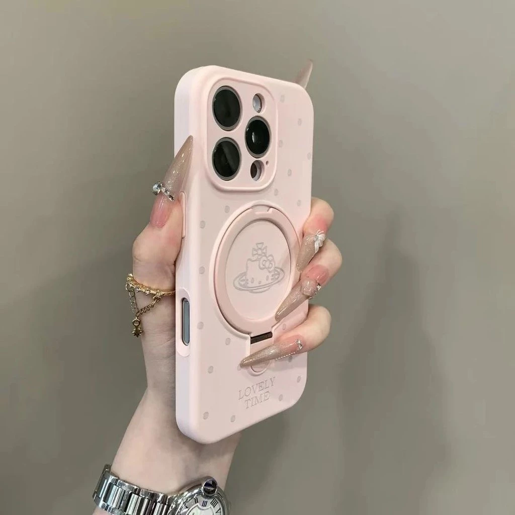 น่ารัก KT Cat Planet Wave Point วงเล็บแม่เหล็กโทรศัพท์มือถือสําหรับ iPhone16 15 14 13 12 11 Pro Max กันกระแทกกล้องป้องกัน Anti-fall Hard ฝาหลัง
