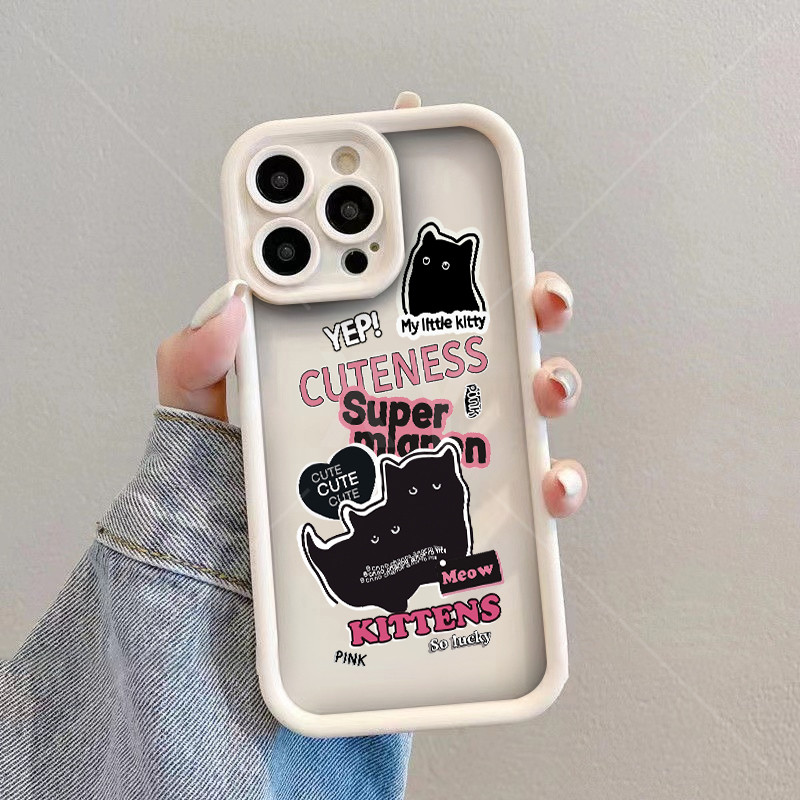 เคส Realme 14 5G 14T 5G 14X 5G 14 Pro 5G 14 Pro Plus C71 4G C75 C75X C73 การ์ตูนแมวดํากล้องป้องกันเค