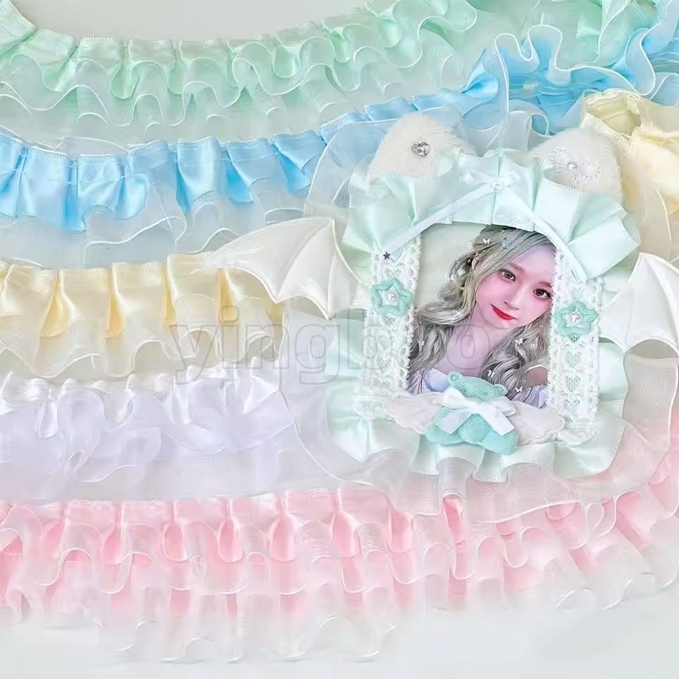 10 หลา/ม้วน 2 ชั้น Ruffle ลูกไม้ริบบิ้น Double-Layer Trim ซาติน Organza จีบ Edging ตัดสําหรับ DIY, เย็บ, งานฝีมือ, เครื่องแต่งกาย