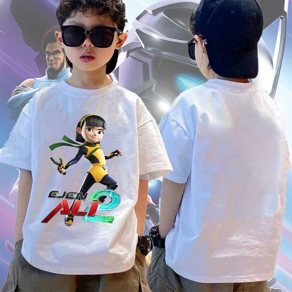 เสื้อยืดแขนสั้นสำหรับเด็ก พิมพ์ลายการ์ตูน Ejen Ali Alicia