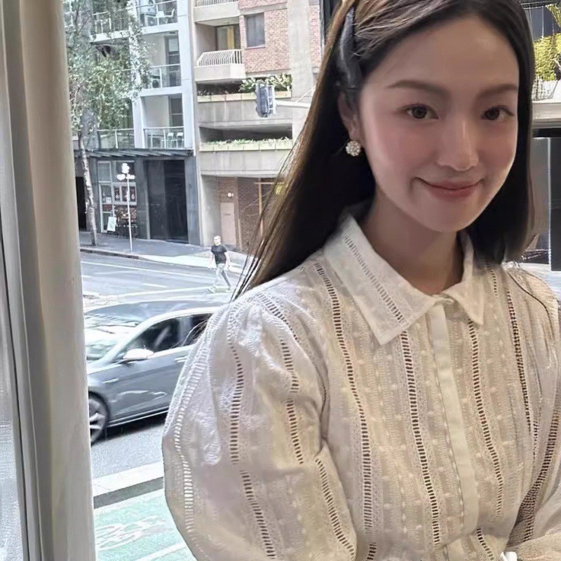 [SR-STUDIO] GED เสื้อเชิ้ตลูกไม้สไตล์เกาหลีสำหรับเด็ก แบบแขนยาว 67WW