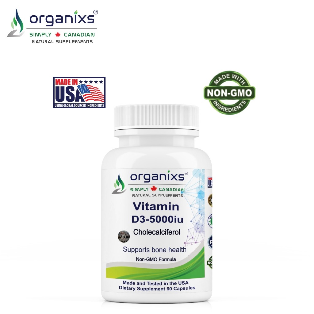 Organixs Vitamin D3 5000 IU สําหรับอาหารเสริมสุขภาพและความแข็งแรงของกระดูก