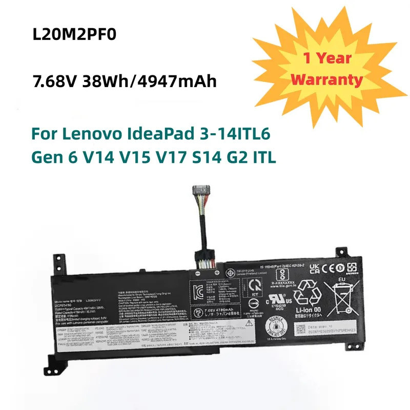 7.68V 38Wh L20M2PF0 Battery For Lenovo IdeaPad 3-14ITL6 Gen 6 V14 V15 V17 S14 G2 ITL L20L2PF0 L20C2P