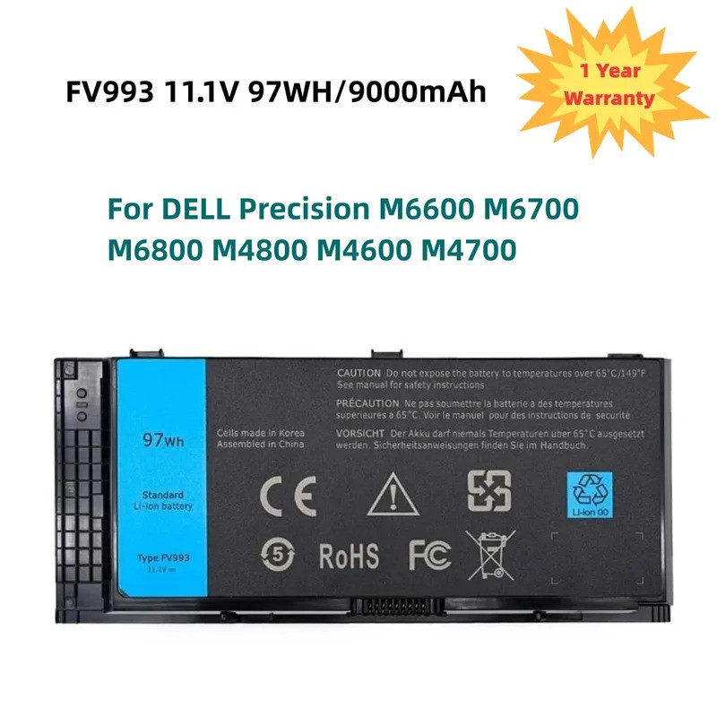 11.1V 9000mAh FV993 9 Cells Laptop Battery For DELL Precision M6600 M6700 M6800 M4800 M4600 M4700 FJ