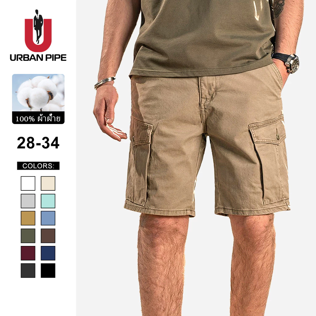 URBAN PIPE 6 กระเป๋ากางเกงขาสั้นสินค้าสำหรับผู้ชาย 28-34 ยาวเลยเข่า Cotton 6Pocket Cargo Shorts 2239
