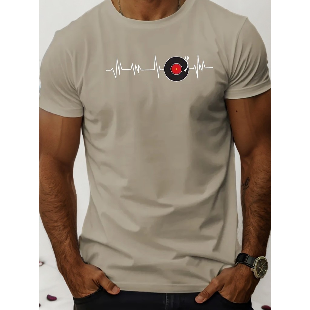 เสื้อยืดคอรอบกลมแขนสั้น สำหรับผู้ชาย ออกแบบลาย ECG ใส่ได้ทุกวันและวันหยุด
