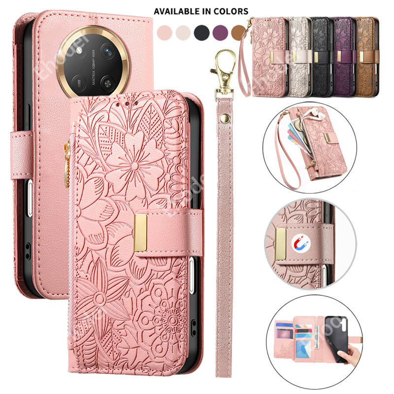 ปลอกสําหรับ Honor X9D X9C X9B X9A 5G 2025 เคสโทรศัพท์ซิปกระเป๋าสตางค์พลิกแม่เหล็กพร้อมสายรัดข้อมือ การ์ดกันกระแทก ALI-NX1