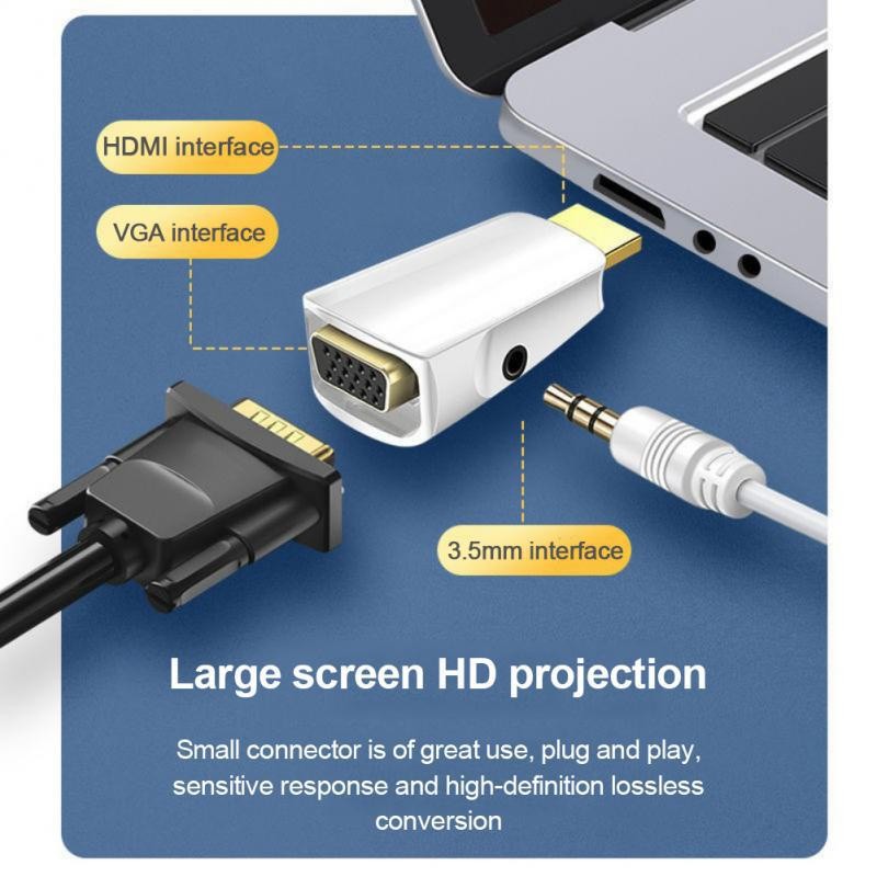อะแดปเตอร์แปลง HDMI to VGA ชุบทอง 1080P พร้อมขั้วต่อเสียง 3.5มม. ส่งไว COD รับประกัน