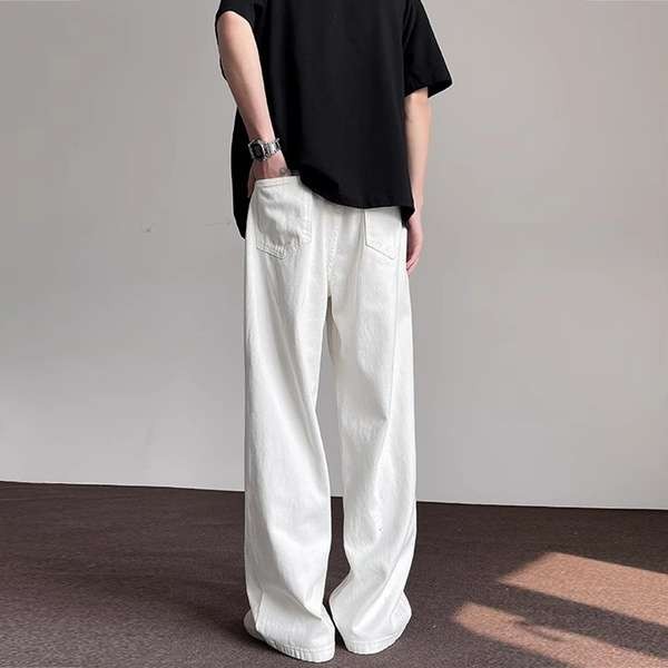 baggy jeans หญิง กางเกงยีนส์ กางเกงยีนส์สีขาใหญ่สไตล์อเมริกาย้อนยุคสำหรับผู้ชายและผู้หญิง เหมาะสำหรั