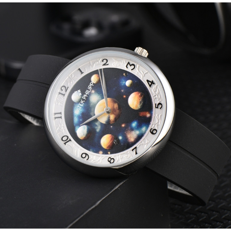 PATEK PHILIPPE PATEK PHILIPPE นาฬิกาหน้าปัดสีดําสแตนเลสเคสวัสดุคอมโพสิตสายคล้อง