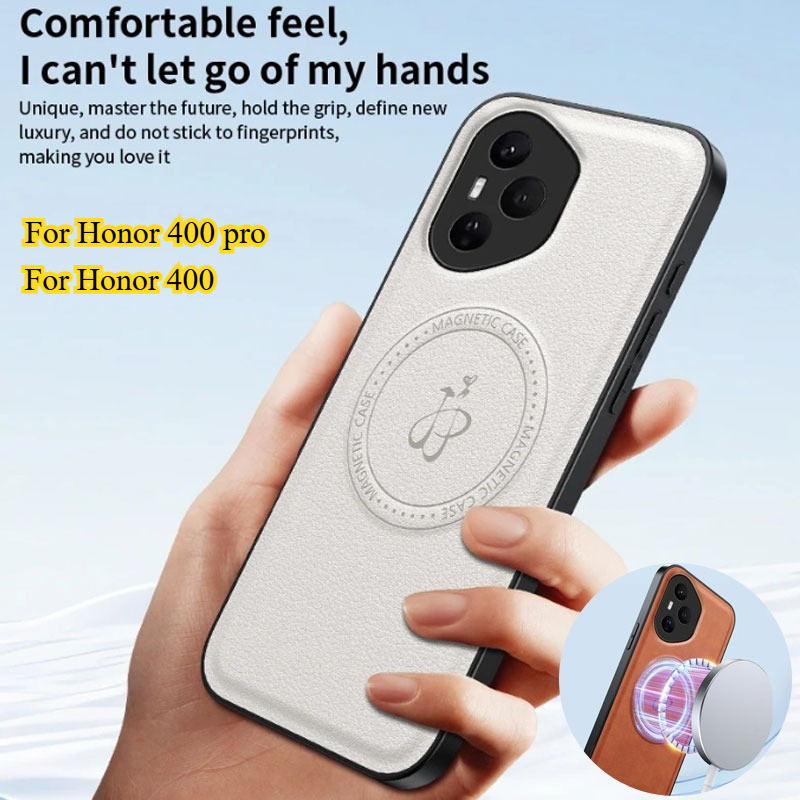 สําหรับ Honor 400 Pro Magnetic PU หนังสําหรับ Huawei Honor 400pro Honor400 ไร้สายชาร์จฝาครอบป้องกัน