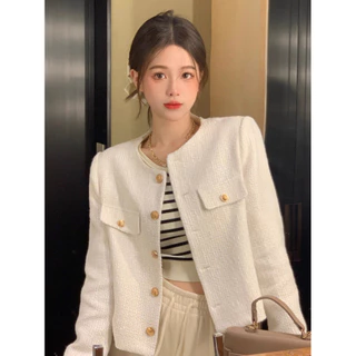 คริสต์มาส เสื้อคลุม สีพื้น คาร์ดิแกน กระดุม เบลเซอร์ XL เสื้อทวิต สไตล์เกาหลี ผู้หญิง แจ็คเก็ต ลาย มีกระเป๋า