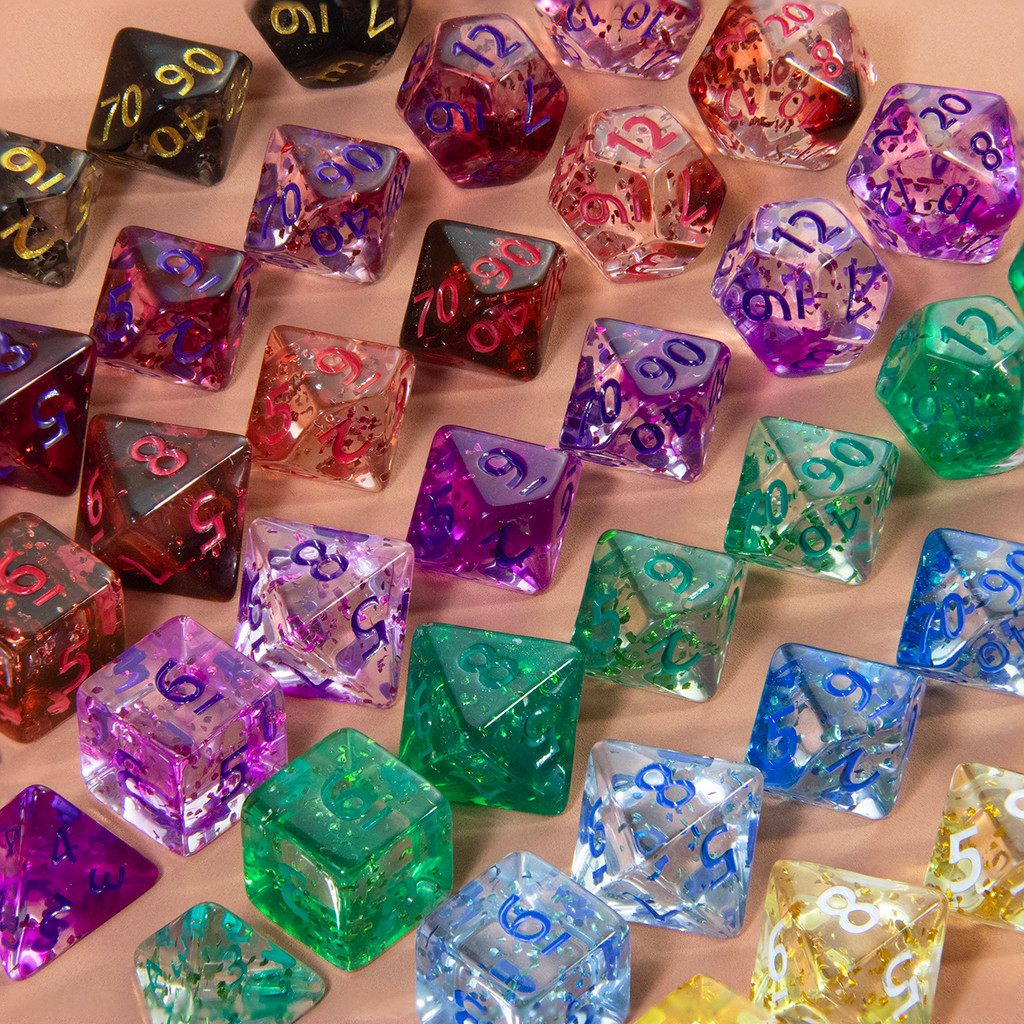 Polyhedral Dice Set Transparent D&D Dices Glitter Effect for Board Role Playing Games  D4 D6 D8 D10 