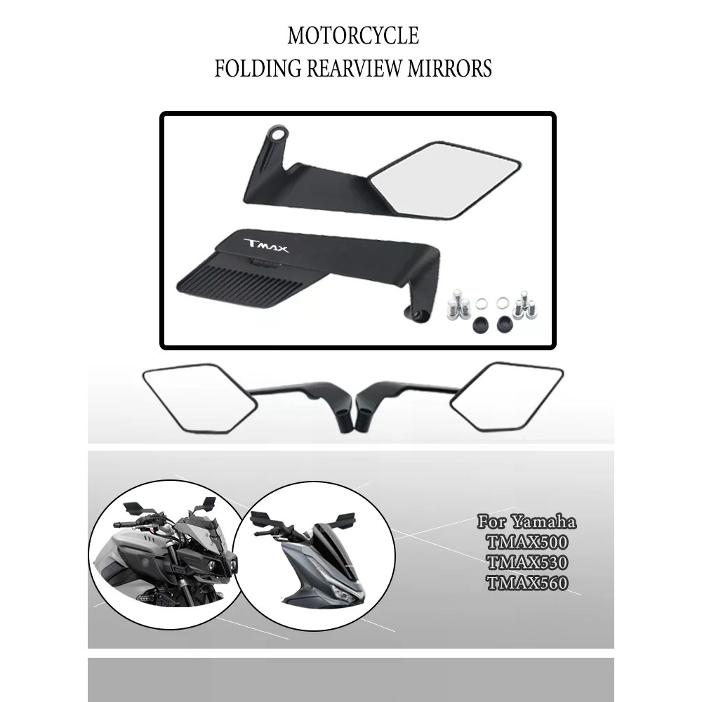 สําหรับYamaha TMax500 TMax530 TMax560 T-MAX500 TMAX 500 530 รถจักรยานยนต์ด้านข้างกระจกชุดปรับหมุนด้า