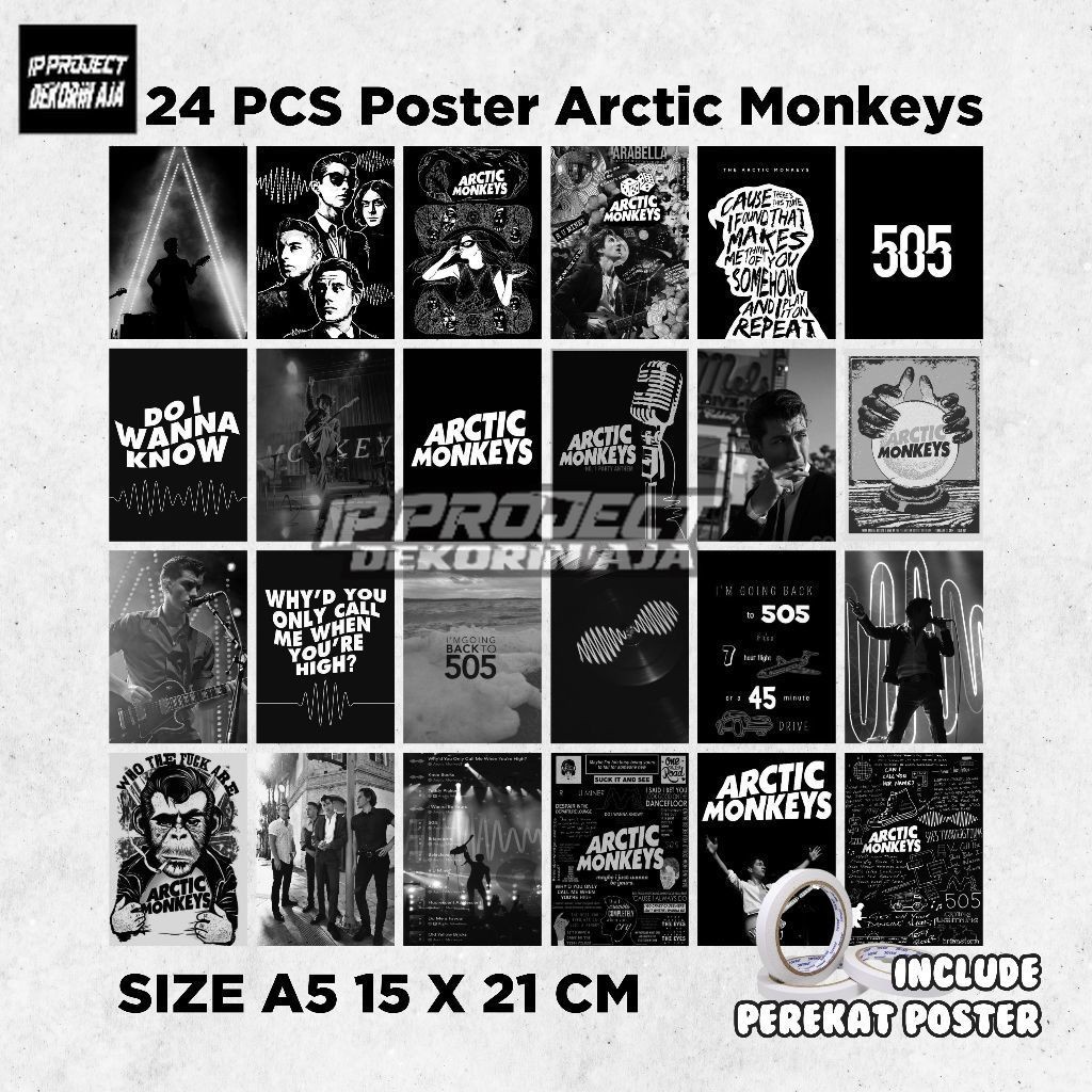 โปสเตอร์ Arctic Monkeys - 24 ชิ้น - A5 - สีดําและสีขาว