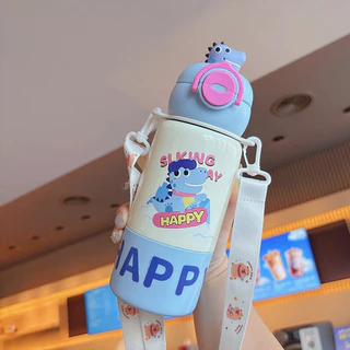 สำหรับนักเรียนและกลางแจ้ง ลายการ์ตูน น่ารัก กระติกน้ำร้อนเด็กสแตนเลส 2 ทางดื่ม พกพาง่าย ความจุใหญ่