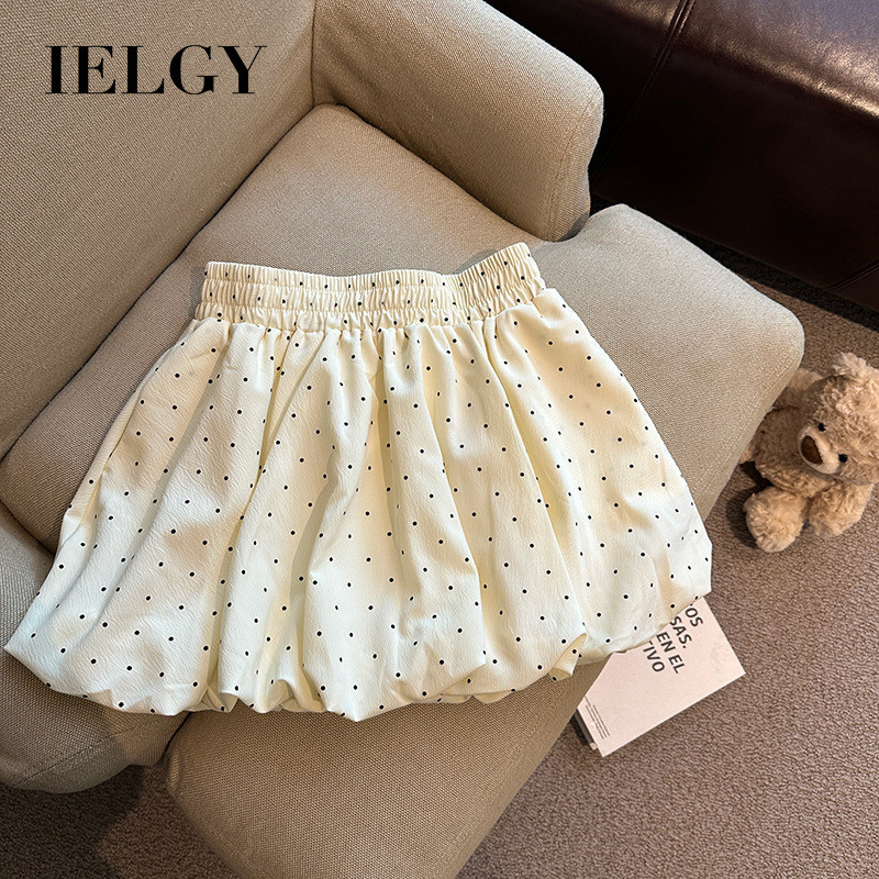 IELGY กระโปรงยาวครึ่งตัวมีซับในแถบป้องกันแสงสะท้อนลายจุดและกระโปรงดอกตูมสําหรับผู้หญิง