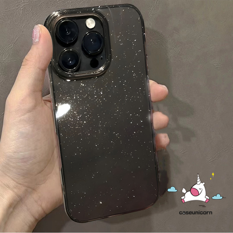 Cool สีดําหรูหรา Glitter Powder สําหรับ IPhone 15 13 14 16 11 12 Pro Max XR 7Plus X XS Max 14 6 16 7 15 6s 8 Plus SE2020 ง่ายอินเทรนด์กันกระแทกเคสใสนุ่ม - รูปที่ 7