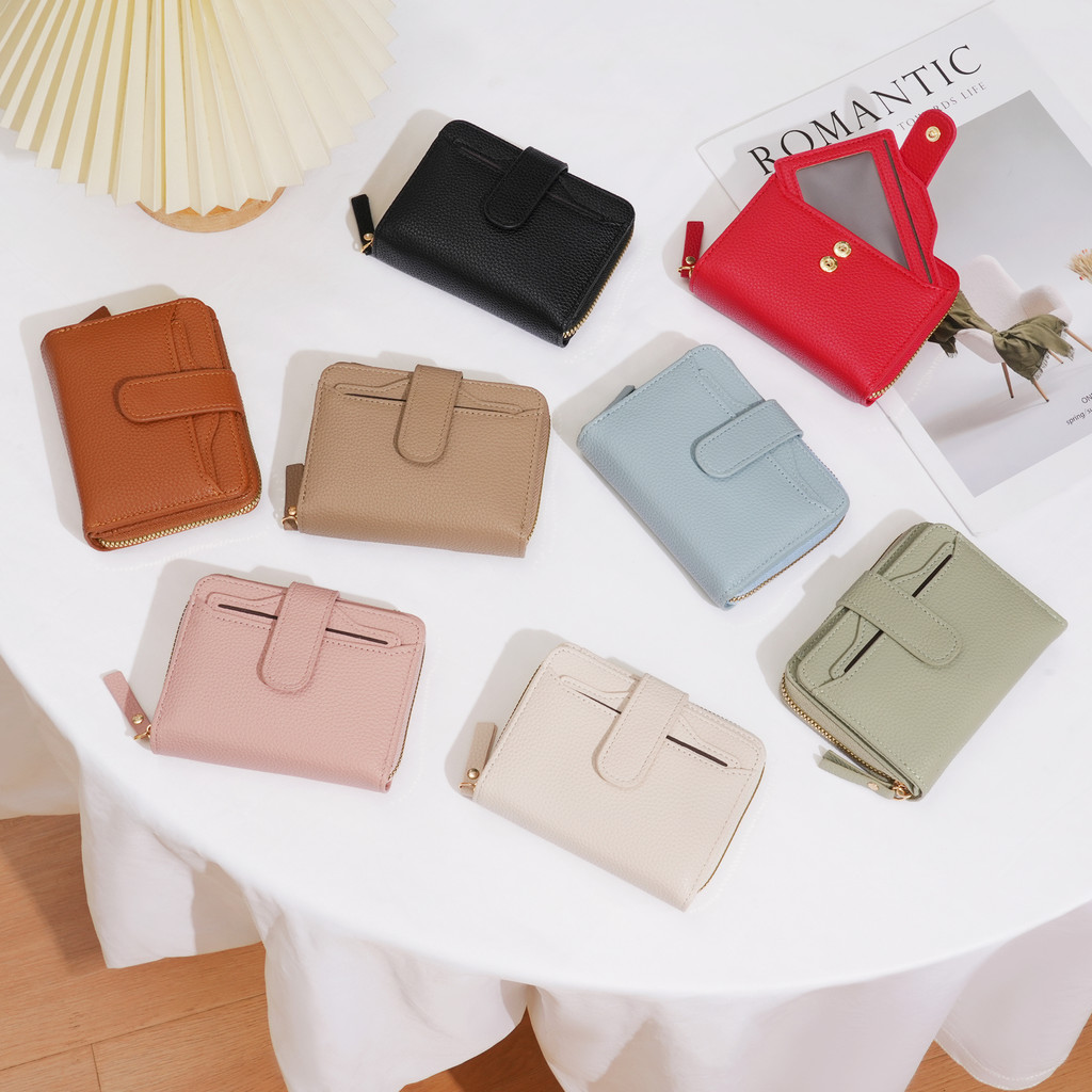 กระเป๋าสตางค์หนัง สไตล์หวานน่ารัก สำหรับผู้หญิง มีหลายช่องใส่บัตรและเหรียญ