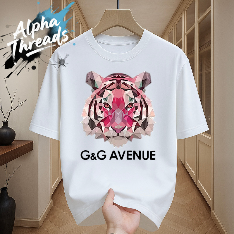 (จัดส่งตลอด 24 ชั่วโมง)Alpha Threads เสื้อยืดโอเวอร์ไซซ์คอกลมแขนสั้นพิมพ์ลายเสือเท่ห์ เหมาะสำหรับผู้ชายสูงและใหญ่