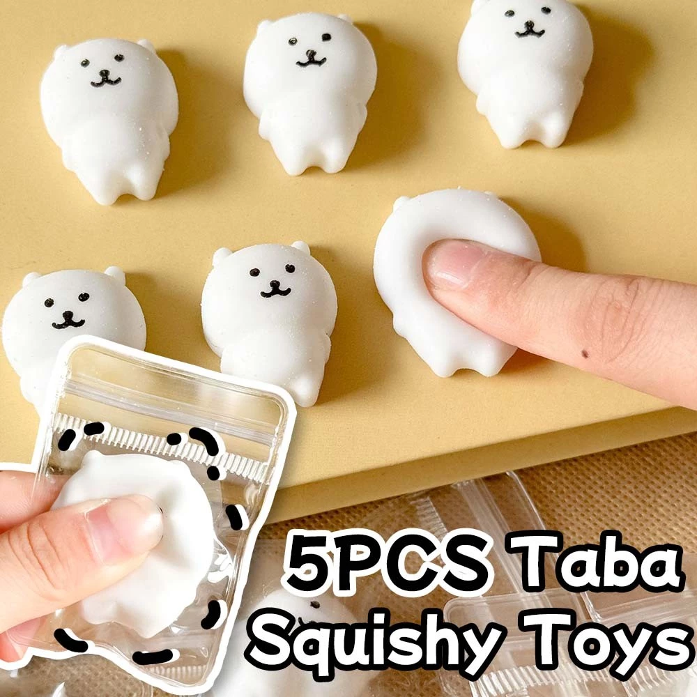 STARX 1-5PCS หมีขาวขนาดเล็ก Taba Squishy ของเล่น, ใหม่ช้า Rebound Mochi Fidget ของเล่น, Self Mocking Bear, ของเล่นบรรเทาความเครียด, ของขวัญสําหรับเด็กชายหญิงวันเกิด