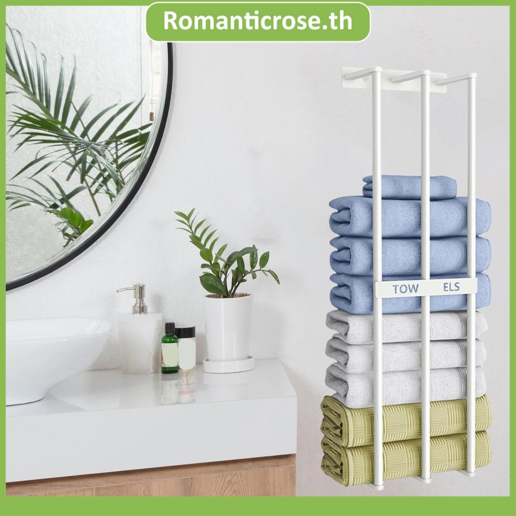 ชั้นวางผ้าเช็ดตัวติดผนังสแตนเลส Bath Tower Holder ติดผนัง Tower Storage Organizer สําหรับ Home SHOPS