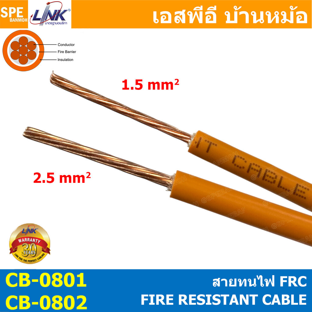 [ 1 เมตร ] CB-0801 CB-0802 สายทนไฟ Fire Resistant Cable FRC 1C 1.5 , 2.5 sq.mm 15AWG 13AWG FIRE RESI