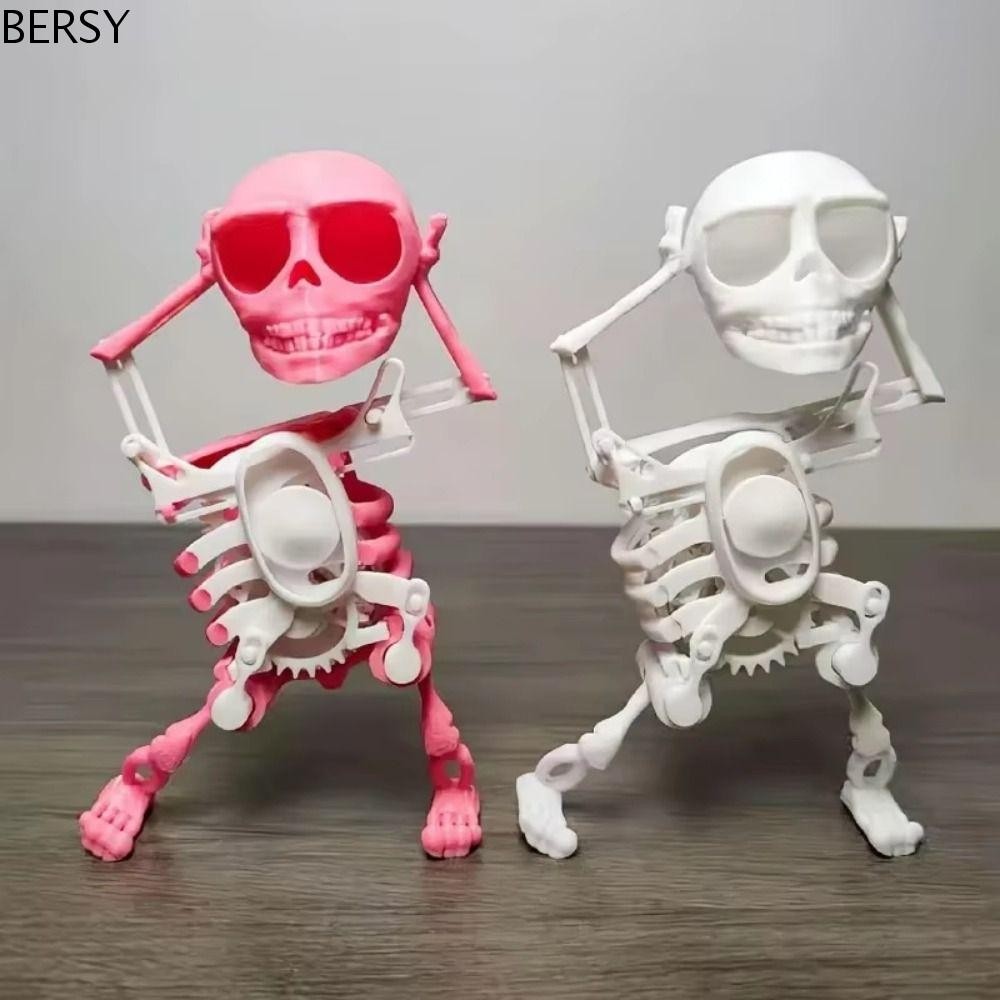 BESY Wind-up Dancing Skeleton ของเล่น, พลาสติกจําลอง 3D พิมพ์เขย่า Skull ตุ๊กตา, ตัวเลขตุ๊กตาแกว่ง Mini Movable Spring Clockwork ของเล่นเดสก์ท็อปเครื่องประดับ
