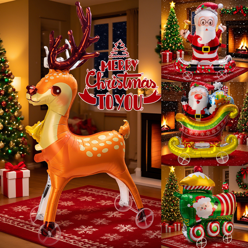 บอลลูนยืนที่สามารถเคลื่อนย้าย - 3D อลูมิเนียม Snowman Reindeer Xmas Theme บอลลูน - ตกแต่งบ้านคริสต์มาส