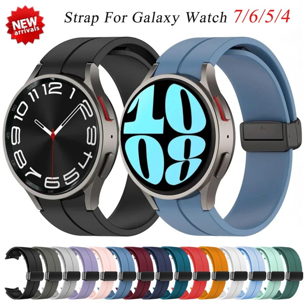 สายซิลิโคนสําหรับ Samsung Galaxy Watch 7 6 5 4 44 มม.40 มม.5 Pro 45 มม.แม่เหล็ก Bucklc สร้อยข้อมือ Galaxy Watch6 คลาสสิก 43 มม.47 มม.