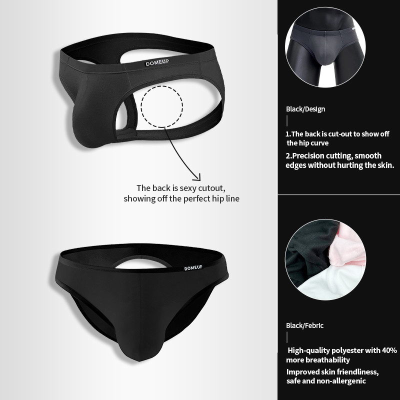 กางเกงชั้นในเซ็กซี่ผู้ชาย Low-Rise Hollow Hip Line ผ้าไหมน้ําแข็งบางและเบาแห้งเร็วและระบายอากาศได้ไม่มีรอยต่อ Fit บิกินี่สไตล์สีดําคลาสสิก DP904