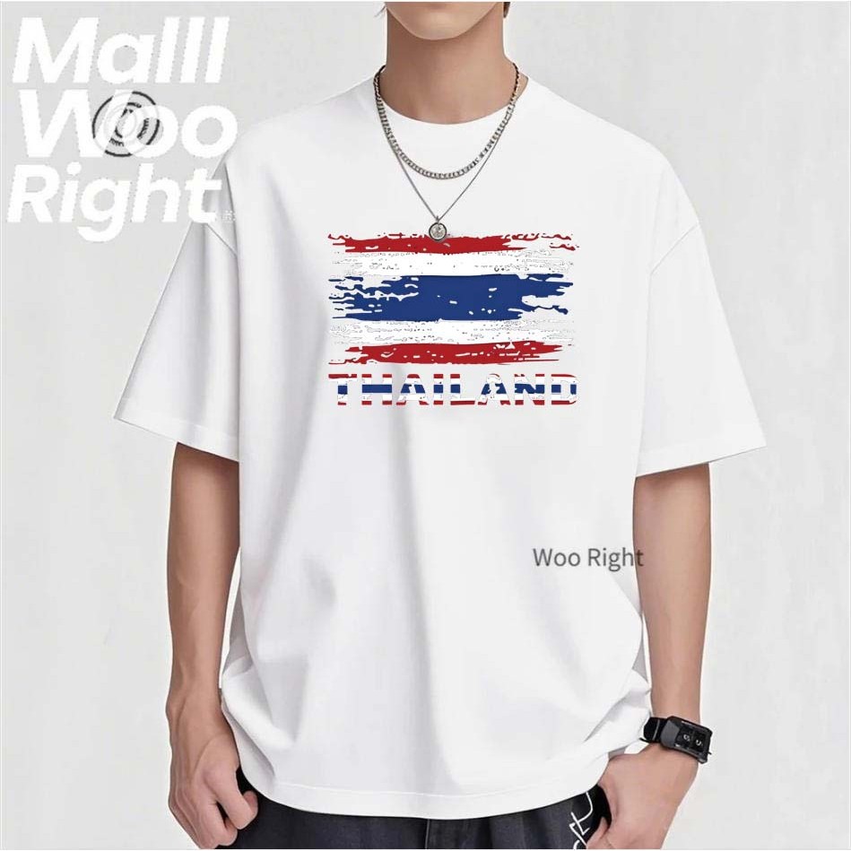 (จัดส่งตลอด 24 ชั่วโมง)Woo Right เสื้อยืดลายธงชาติไทยแนวมินิมอล เรียบเท่ เสื้อเชิ้ตสีดำที่มีธงชาติไทยพิมพ์อยู่บนเสื้อ HY