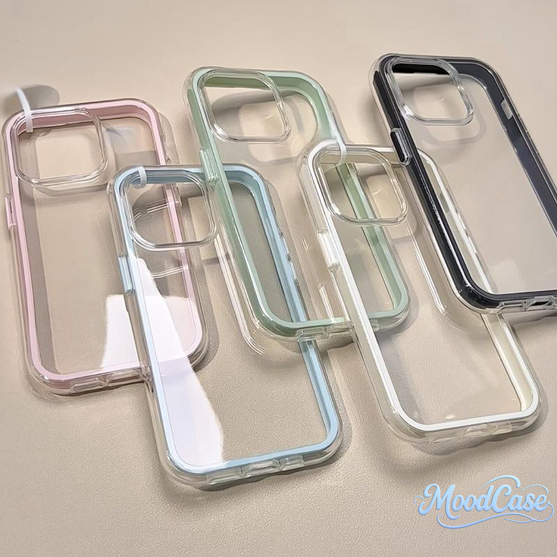 เคสไอโฟน 11 สำหรับ IPhone 12 14 15 13 16 Pro Max 16 15 14 Plus 15 16 14 13 12 Pro เคสกันกระแทกขอบสีพื้นเรียบง่าย 2 in 1