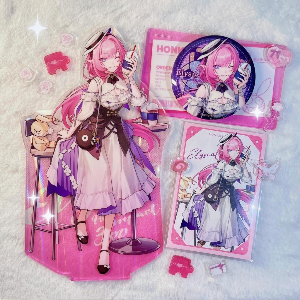 ผลกระทบ Honkai 3rd Elysia เกาหลี Collaboration 3 ชิ้นชุดอะคริลิค Standee, Badge, การ์ดใสอะนิเมะ Themed Decor ของขวัญในอุดมคติ VDCA