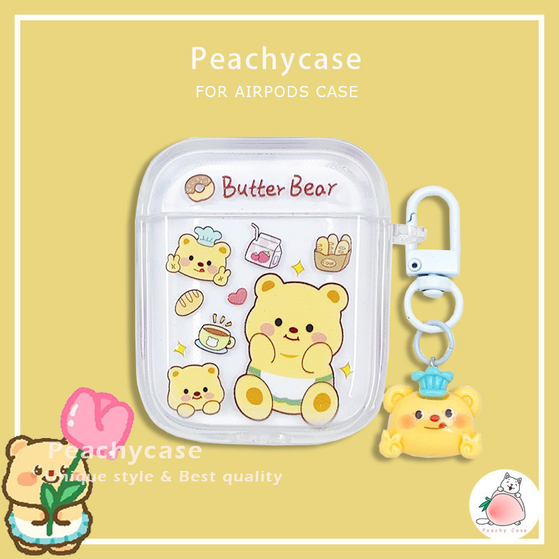 น่ารักเนยหมีจี้tpuหูฟังไร้สายบลูทูธกรณีเข้ากันได้กับairpods 1 2 3 Pro Pro2 airpods3 โปร่งใสAnti-lossกันกระแทกชุดหูฟังปลอก